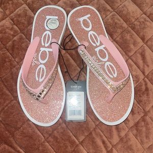 bebe Girls' Sandals - Glitter Rhinestone Thong Flip Flops (Little Kid/Big Kid)